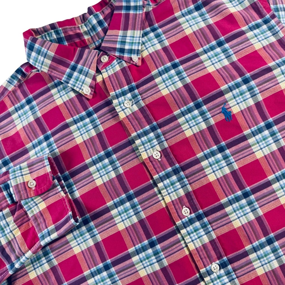 Ralph Lauren Oxford Button Down Shirt Mens XL Pink Plaid Classic Fit